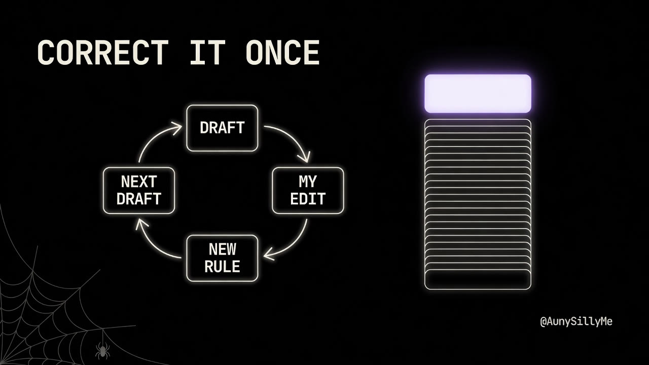 Correct it once: draft, edit, new rule, next draft