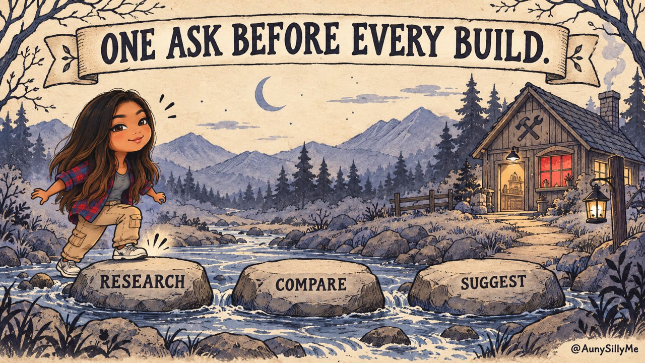 One ask before every build: research, compare, suggest